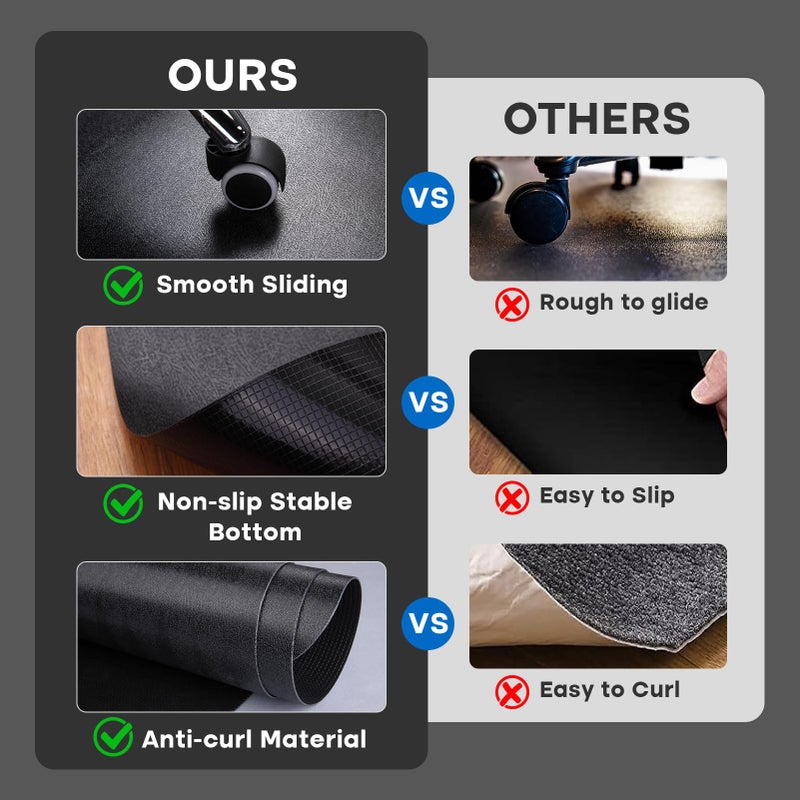 Lemostaar Office Chair Mat for Hardwood Floor: 53"x45" Large Black Rolling Chair Mat for Hard Wood and Tile Floor, Anti-Slip Heavy Duty Floor Protector Mat Under Computer Desk, Easy Glide Chair Mats for Home - Image 4